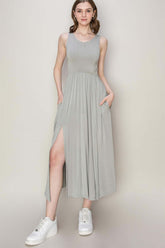 Grey Sleeveless Slit Midi Dress - Chic & Versatile, Dresses, $ 39.00, A Moment Of Now™